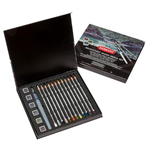 Derwent Graphitint Mixed Media Set, 19 Piece Set, Graphitint Paint, Pencils & Waterbrush (2305949)