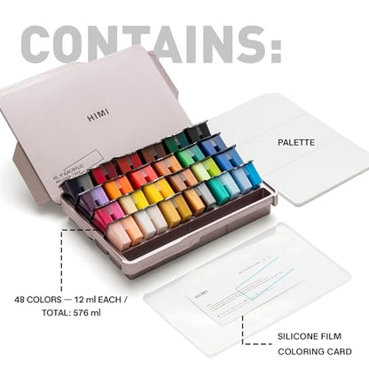 HIMI Twin Cup Jelly Acrylic Paint Set, 48 Colors 12g, High Viscosity, Blendable, Paints on Rocks Crafts Canvas Wood, Fabric, Ceramic & Stone, Art Craft Paints Gifts for Artists Beginners & Painters - color: 48colors