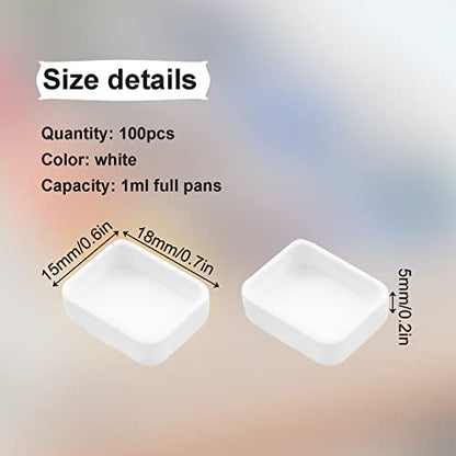 WANDIC Empty Watercolour Paint Pans, 100 Pcs White 1ML Paint Pans Plastic Paint Tins for DIY Watercolor Oils Watercolour Pans Replacements