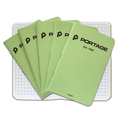 Portage Small Graph Notebook- Notepad for Field Notes, Green Graph Small Sketch Book, Pocket Notebook Journal for Taking Notes in the Field – 3.5 x 5.5 Inches, 64 Pages, (Pack of 6) - color: Green, style: Graph Notebook