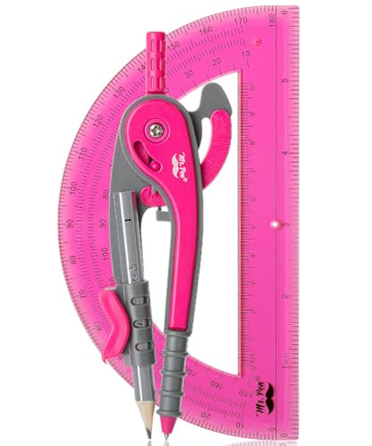 Mr. Pen- Geometry Compass and Protractor Set, 6 Inch Compass - color: Vivid Cerise, size: 1 Set