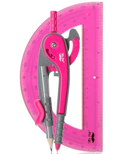 Mr. Pen- Geometry Compass and Protractor Set, 6 Inch Compass - color: Vivid Cerise, size: 1 Set