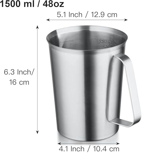 18/8 Stainless Steel Measuring Cup with Handle and Pour Spout, Heavy Duty Commercial Kitchen Measuring Pitcher for Restaurant, Bakery, Food Prep and Large Batch Cooking, 48 OZ (6 Cup, 1500 ML) - color: Flat Handle, size: 48 OZ (6 Cup, 1500 ML)