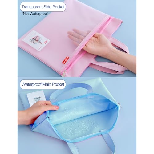 Pendancy Mesh Zipper Pouch 11x13.7 in, Large Double Pocket Waterproof File Bag with Handle, A4 Size Foldable Document Storage for Puzzle Project/Cross Stitch/Travel/Office（Blue） | Large Double Pocket Waterproof File Bag with Handle, A4 Size Foldable Docum