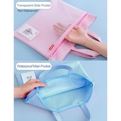 Pendancy Mesh Zipper Pouch 11x13.7 in, Large Double Pocket Waterproof File Bag with Handle, A4 Size Foldable Document Storage for Puzzle Project/Cross Stitch/Travel/Office（Blue） | Large Double Pocket Waterproof File Bag with Handle, A4 Size Foldable Docum