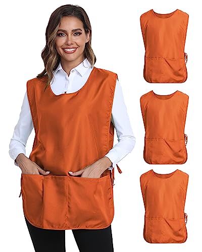 Unisex Cobbler Apron with 3 Deep Pockets, Smock Vest Apron | Multiple colors available, Blank No-Logo, Adjustable Drawstring & Side Ties, Applicable for Cooking, Kitchen,Garden, Cleaning - color: 3 Pack - Orange