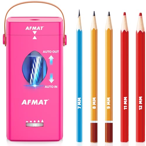 AFMAT Electric Pencil Sharpener, Fully Automatic Pencil Sharpener for 6-12mm No.2/Jumbo Pencils, Auto in & Out, 5 Sharpness Modes, Rechargeable Heavy Duty Sharpeners for Classroom/Home/Office PSC7 - color: Pink