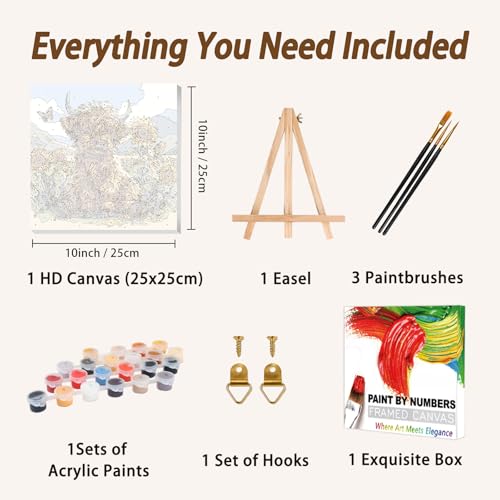 AUKELHJ Framed Paint by Numbers Kit for Adults, Highland Cow, 10x10 inch - color: 06-Cow