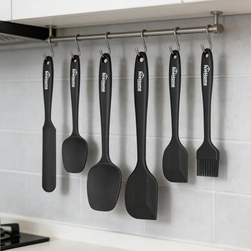 NileHome 6 Pieces Silicone Spatula Set with Silicone Brush,Mixing-Black - color: Black