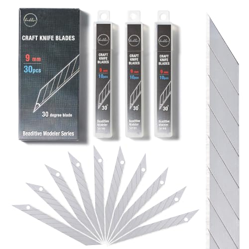 Beaditive Detail Craft Knife Blades (30 pcs) - 30 Degree Snap-Off Utility Knife Blade - Art, Craft, Model Making (Steel) - color: Steel