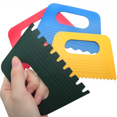 7PCS Plastic Thickened Scraper 5.04x3.15in Oil Painting Palette Knife Pigment Scraper Four Color Plastic Thickened Scraper Colored Pigment Scraper Set Artistic Palette Knife Tool