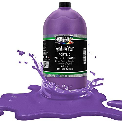Pouring Masters Plum Crazy Purple Metallic Pearl Ready to Pour Acrylic Pouring Paint - Premium 64-Ounce Pre-Mixed Fluid Acrylic Paint - Fluid Art Supplies for Canvas, Wood, Paper, Tile & Rocks - color: Plum Crazy Purple Metallic Pearl, size: 64 Fl Oz (Pac