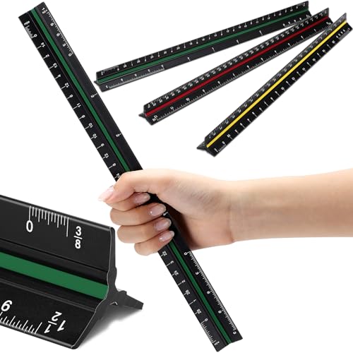 Macarrie 10 Pcs Architectural Scale Ruler 12" Architect Engineers Scale Triangular Ruler Set Aluminum Metal Rulers with Imperial Measurements for Architect School Student Draftsman Engineer (3 Colors) - color: 3 Colors