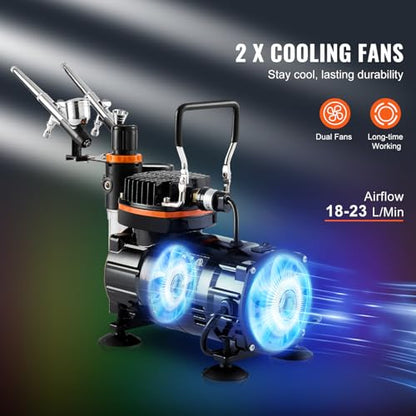 VEVOR Airbrush Kit, Professional Airbrush Set with 1/5 HP Compressor & 3 Airbrushes, Airbrushing System Kit with Multi-Purpose Dual-Action Gravity Feed Airbrushes, Art Nail Cookie Tatto - color: 3 Airbrushes Set
