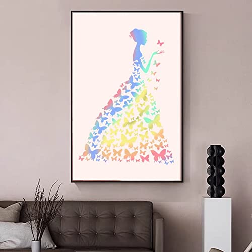 TIAMECH 6 Pcs A4 Reusable Girls Stencils for Painting | Butterflies Ladies & Beautiful Bride Layering Templates, DIY Wall Art, Wood Furniture, Scrapbook & Crafts (8.3x11.7inch) - style: Butterfly Girl