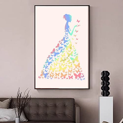 TIAMECH 6 Pcs A4 Reusable Girls Stencils for Painting | Butterflies Ladies & Beautiful Bride Layering Templates, DIY Wall Art, Wood Furniture, Scrapbook & Crafts (8.3x11.7inch) - style: Butterfly Girl