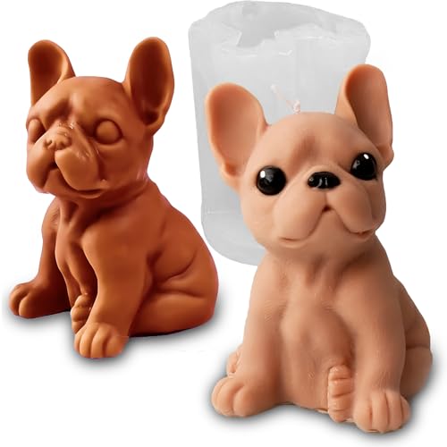 3D Bulldog Candle Molds for Candle Making, Dog Shape Silicone Fondant Chocolate Cake Decorating Mold, Cute Animal Puppy Candle Soap Wax Epoxy Concrete Mold DIY Art Craft Dessert Home Decor - color: Bulldog