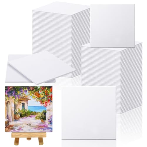Moinchore 100 Pcs 4 x 4 Inch Mini Painting Canvas Panels Art Painting Canvases Panels Cotton Blank White Small Canvas Acid Free Boards for Watercolor Acrylic Oil Paint - size: 4 x 4 Inch