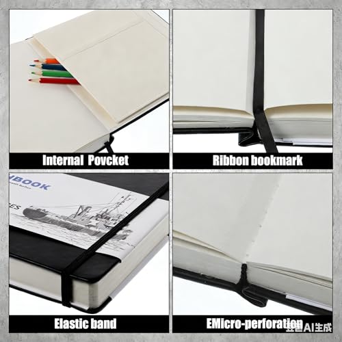 Hardcover Sketch Book 8.5 × 11 in, 180gsm, 80 Sheets, Black | Acid-Free Thick Paper, Marker And Pencil Friendly, Perforated Pages, Elastic Band, Back Pocket - size: 8.5×11 Inch (1 Pack)