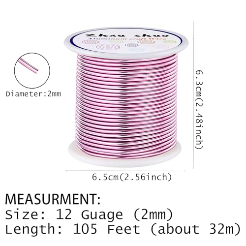 12 Gauge(2mm) Aluminum Wire 35 Yards Anodized Metal Wire for Bonsai Armature Crafting Sculpting Jewelry Craft Making Beading Floral (Pink, 12 Gauge) - color: Pink