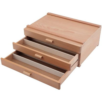 HG Art Concepts Artists Storage Chests, Stackable, 3 Drawer Deep, 1-Pack | Removable Dividers, Natural Birch & Sturdy Wood Construction. Studio Organizer for Paint Tubes, Brushes, Pencils & Markers