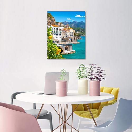 TUMOVO Paint by Numbers for Adults Beautiful View of Amalfi Oil Painting Paint by Numbers for Beginners Lemons in the Foreground Italy Paint by Numbers Kit DIY Oil Painting Children s Crafts Framed - color: Amalfi-F