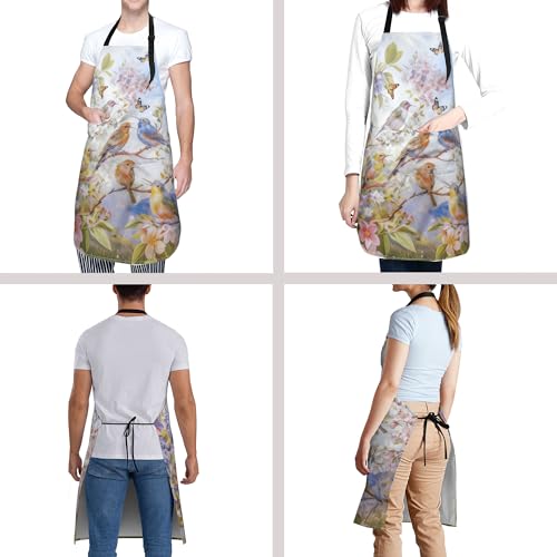 Funny Apron Polyester Grooming Aprons with Pocket for Cooking Kitchen Grilling Adults - color: Spring Bird Blue