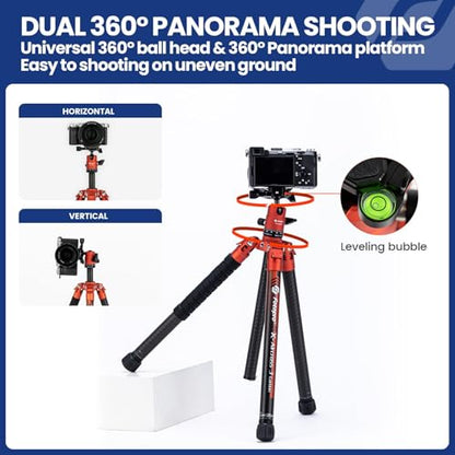 Fotopro 62 Inch Carbon Fiber Tripod for Camera Ultralight Travel Camera Tripod Max Loads Up 22lbs X-Aircross 3 Orange - color: Orange