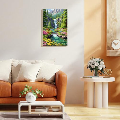 JOOZ Landscape Paint by Numbers Kit for Adults with Frame, 8x12 Inch - color: Mountain Waterfall 081