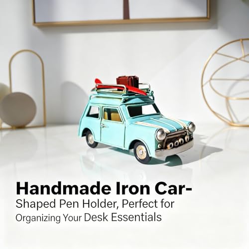 Handmade Wrought Iron Car Model Pen Holder Collectible Decorative | Metal Car Pencil Case with Photo Frame | Multi Purpose Storage Box | Desk Office Supplies | Car Shape Pen Kolder| Gift