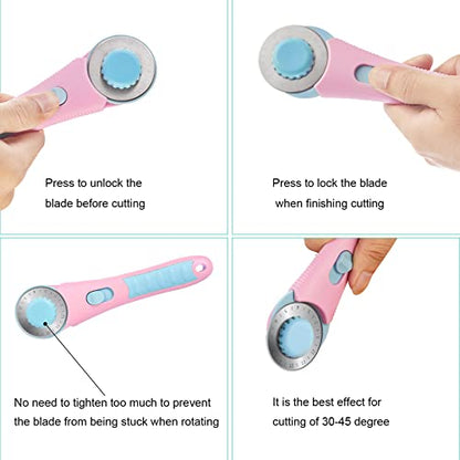 Headley Tools Rotary Cutter with 5pcs 45mm Rotary Blade, Bearing Design Rolling Cutter with Safety Lock for Fabric Sewing Quilting Cloth Leather Paper and Arts & Crafts(Pink) - color: Pink with Bearing, size: 45mm