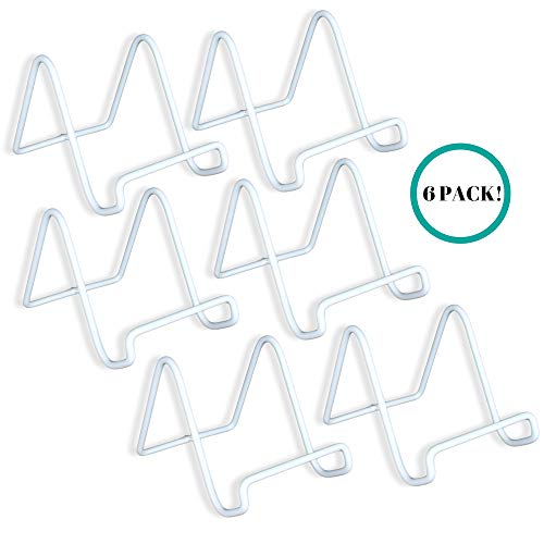 BANBERRY DESIGNS White Wire Easel Display Stand Set of 6 - 3 Inch Metal Plate Stands for Small Plates, Picture Frames, Photos, Artwork, Tiles, Collectibles, Books, Signs & Display Cards