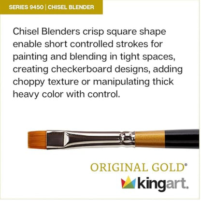 KINGART Premium 5 pc. Original Gold 9450 Series Chisel Blender - Bright Artist Brush Set, Synthetic Golden Taklon for Acrylic, Oil, and Gouache Painting, Short Handle, 5 Sizes - 2, 4, 6, 8, 10