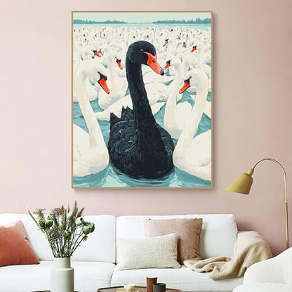 ZRIZQ Paint by Numbers Kit for Adults Beginner Swan,Animal,16x20 | Full set with wooden brushes,rolled canvas,rich paints.Calming activity.Beginner friendly.Just open and paint. - color: 16"X20"Rolled Canvas(Frameless)-Black Swan