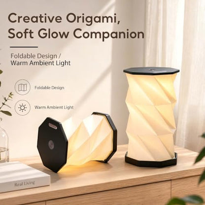 Portable Foldable Table Lamp, Japanese Gift, Paper Lantern Lights | Touch Control Dimmable Lamp with 3 Adjustable Heights, Rechargeable Warm Light, Travel Gifts for Women Men Couples (Black) - color: Black