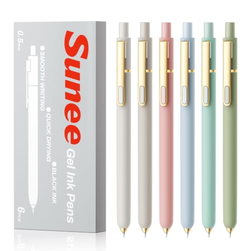 SUNEE Gel Pens, 6 Pack 0.5mm Pens Fine Point Smooth Writing Pens with Quick-Dry Black Ink, Cute Aesthetic School Office Note-Taking Pens for Journaling - Morandi - color: Morandi - 6 Colors, style: 6 Pack