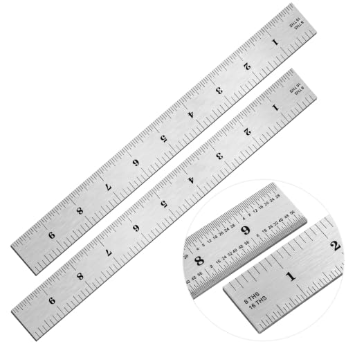 EBOOT 2 Pcs Stainless Steel Ruler Machinist Engineer Ruler with Markings 1/8, 1/16, 1/32, 1/64 Inch for Engineering, School, Office, Architect, and Drawing (10 Inch) - size: 10 Inch