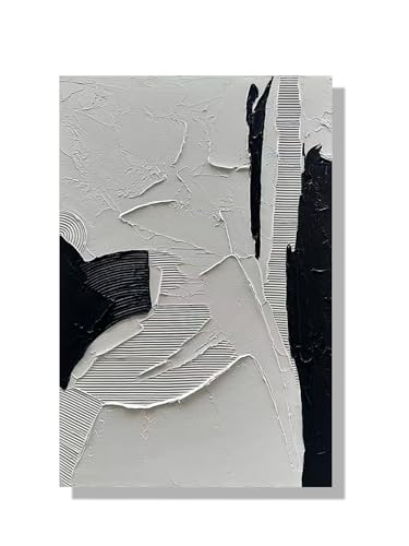 NANKAI Art Hand-painted Black and White Texture Oil painting Modern minimalist Abstract art 45x30 inch large home wall deco art painting - color: NKHB149