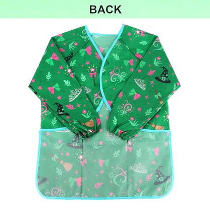 Kids Art Smocks Wicked Themed Painting Aprons for Children Waterproof Artist Smock with Long Sleeve and 3 Pockets for Age 3-8 Years (Green) - color: Witch (Green)