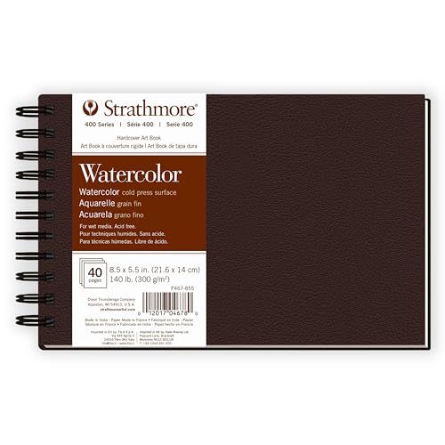 Strathmore 400 Series Watercolor Paper Art Book, Matte Brown Cover, Natural White, Side Wire Binding, 20 Sheets, 8.5x5.5 inch - size: 8.5x5.5 inch, style: Side Wire