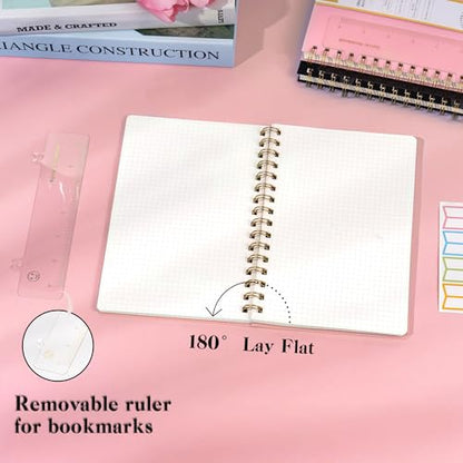 Yoment Graph Paper Spiral Notebook A5 Graphing Notebook 160 Pages | Graph Paper Notebook Spiral Bound Waterproof Plastic Hardcover Spiral Journal 5x7 Grid Notebooks for Note Taking, Pink - color: Pink, style: A - Graph - A5