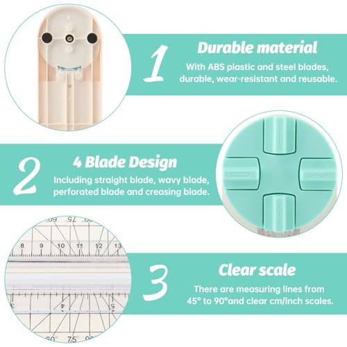 A5 Paper Cutter,4 in 1 Paper Trimmer Photo Cutter,Scrapbook Papers Craft Cutter with Dial Blades of Straight,Wave,Perforated,Creasing for Cutting Papers,Coupons,Postcards,Card(Green) - color: Green