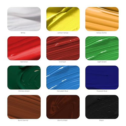 MyArtscape Artist Quality Painting Set - Acrylic Paint - 12 x 12ml Tubes with Pocket Paint Brush (Set 1) - 7 Artists' Paintbrushes