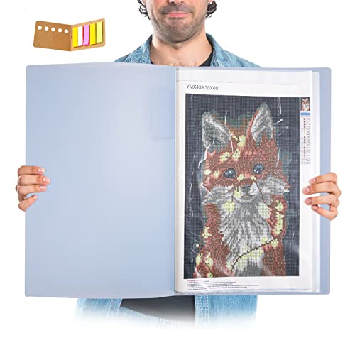 Qunrwe A3 Diamond Painting Storage Book,Blue 40 Pages Art Portfolios Case - color: Blue-40 Sleeves
