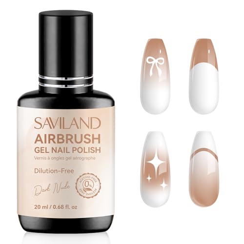SAVILAND Dilution Free Airbrush Gel Nail Polish: Dark Nude Nail Airbrush Paint High Coverage Hema ＆ Acetone Free with Fine Mist No Clogging for Ombre French Nail Art Design Salon 20 ml - color: Dark Nude