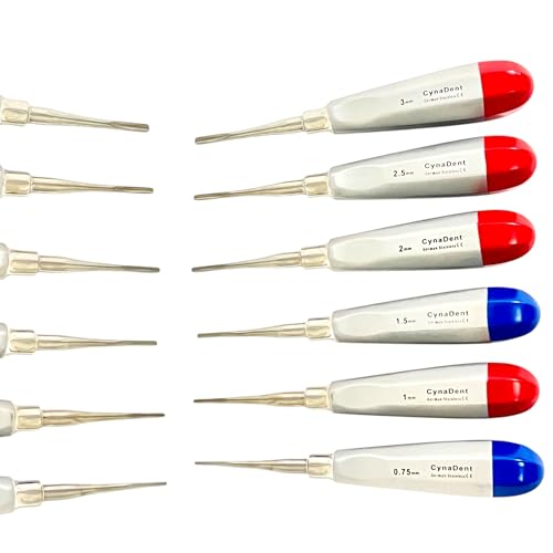 Color-Coded Dental Root Elevator Picks, Straight, 0.75mm, 1mm, 1.5mm, 2mm, 2.5mm, 3mm | Autoclave-Safe German Stainless Steel | 6PCS Bundle