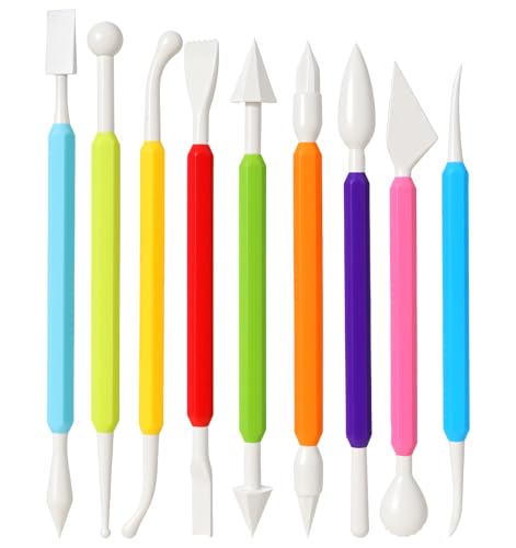 9 Pcs Air Dry Clay Sculpting Tools, Plastic Clay Shaping Tools Double-Head Polymer Modeling Pottery Tool for Pottery Cake Decoration Modeling Shaping, Ideal for Air-Clay Craft, Plastic Tool Kit