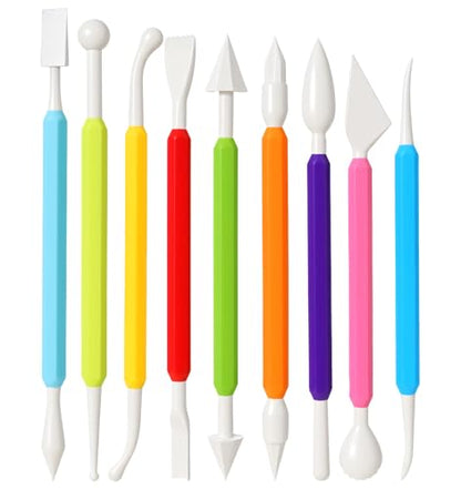 9 Pcs Air Dry Clay Sculpting Tools, Plastic Clay Shaping Tools Double-Head Polymer Modeling Pottery Tool for Pottery Cake Decoration Modeling Shaping, Ideal for Air-Clay Craft, Plastic Tool Kit