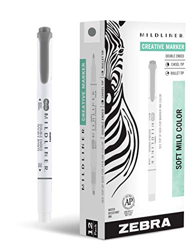 Zebra Pen MILDLINER No Bleed Highlighter, Dark Gray Color, Dual Tip, 12-Pk | Broad and Fine Point Tip Marker Set, Ideal for Bible Highlighting, Journaling, Office, School and Teacher Supplies (78510upc) - color: Dark Gray