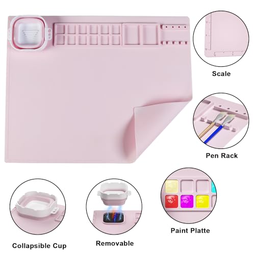 Creator 20"x16" Silicone Painting Mat with Cup - Nonstick Sheet for Resin Jewelry Casting, Art, DIY, Drawing, Clay and Play Doh - color: Pink